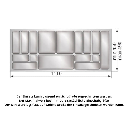 Besteckeinsatz für Schublade, Korpusbreite: 1200mm, Tiefe: 490mm - Metallic – Furnica