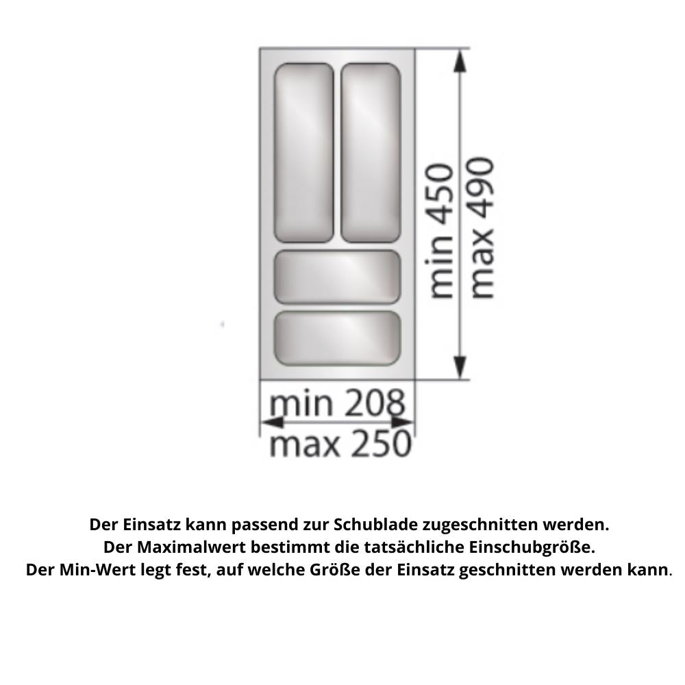 Besteckeinsatz für Schublade, Korpusbreite: 300mm, Tiefe: 490mm - Metallic