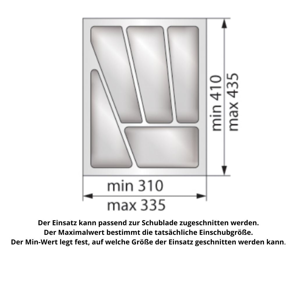 Besteckeinsatz für Schublade, Korpusbreite: 400mm, Tiefe: 430mm - Metallic