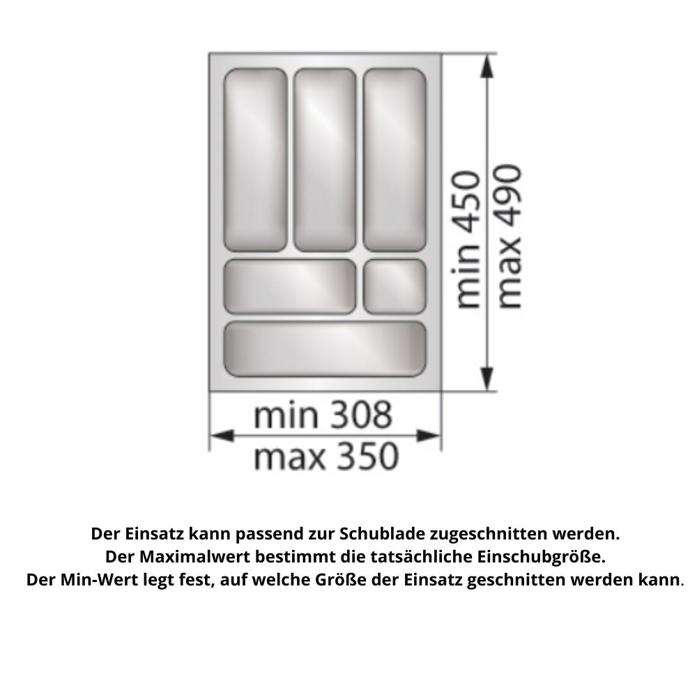 Besteckeinsatz für Schublade, Korpusbreite: 400mm, Tiefe: 490mm - Metallic
