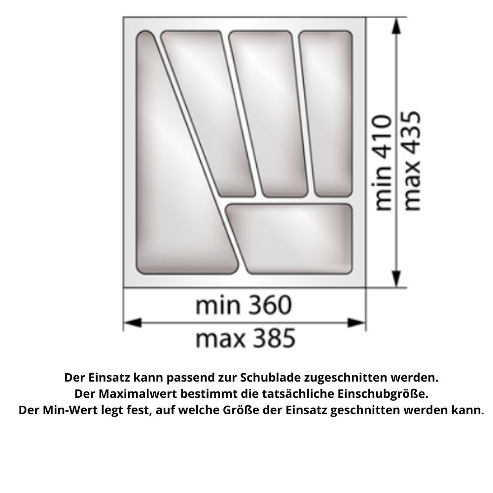 Besteckeinsatz für Schublade, Korpusbreite: 450mm, Tiefe: 430mm - Metallic