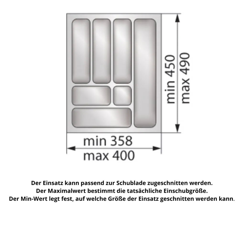 Besteckeinsatz für Schublade, Korpusbreite: 450mm, Tiefe: 490mm - Metallic – Furnica