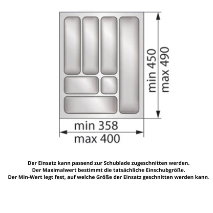 Besteckeinsatz für Schublade, Korpusbreite: 450mm, Tiefe: 490mm - Metallic – Furnica