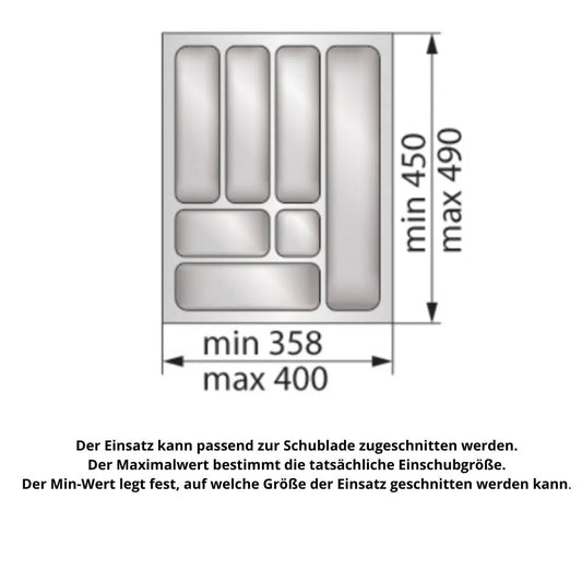 Besteckeinsatz für Schublade, Korpusbreite: 450mm, Tiefe: 490mm - Metallic – Furnica