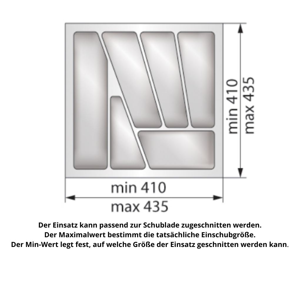 Besteckeinsatz für Schublade, Korpusbreite: 500mm, Tiefe: 430mm - Metallic