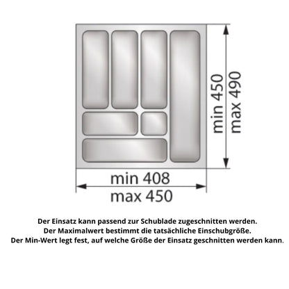Besteckeinsatz für Schublade, Korpusbreite: 500mm, Tiefe: 490mm - Metallic – Furnica
