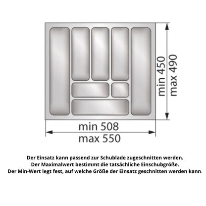 Besteckeinsatz für Schublade, Korpusbreite: 600mm, Tiefe: 490mm - Metallic – Furnica