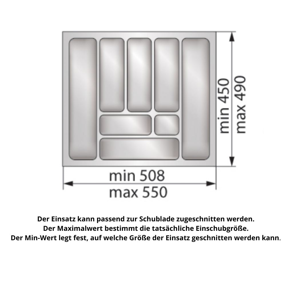 Besteckeinsatz für Schublade, Korpusbreite: 600mm, Tiefe: 490mm - Metallic