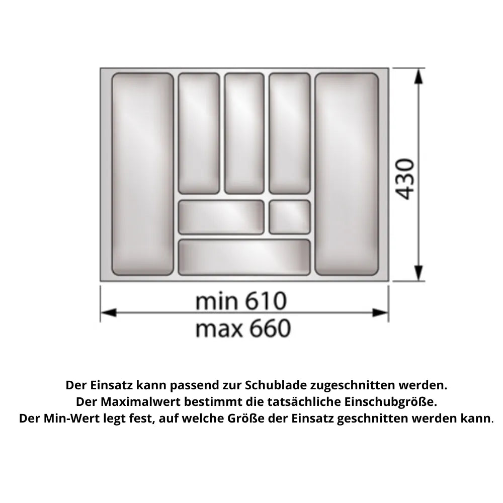 Besteckeinsatz für Schublade, Korpusbreite: 700mm, Tiefe: 430mm - Metallic – Furnica