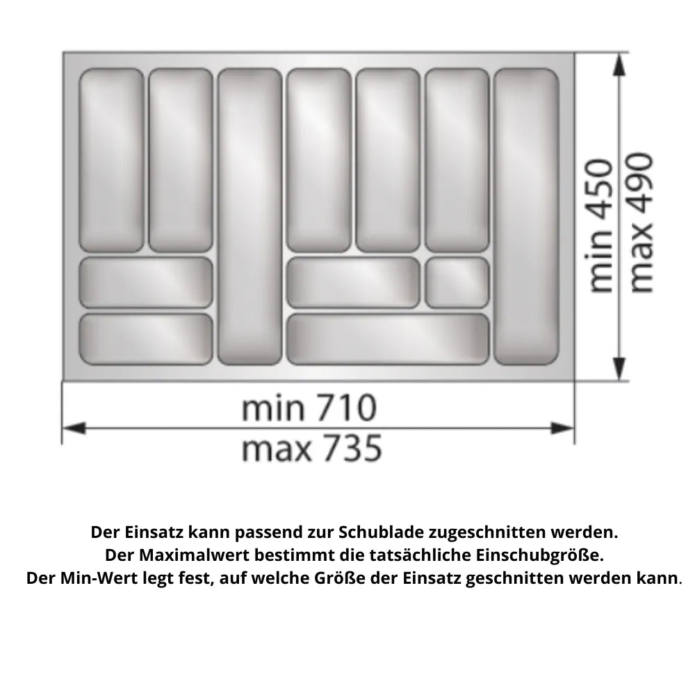 Besteckeinsatz für Schublade, Korpusbreite: 800mm, Tiefe: 490mm - Metallic – Furnica