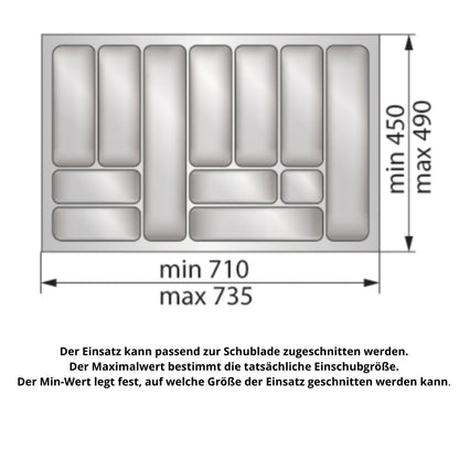 Besteckeinsatz für Schublade, Korpusbreite: 800mm, Tiefe: 490mm - Metallic – Furnica