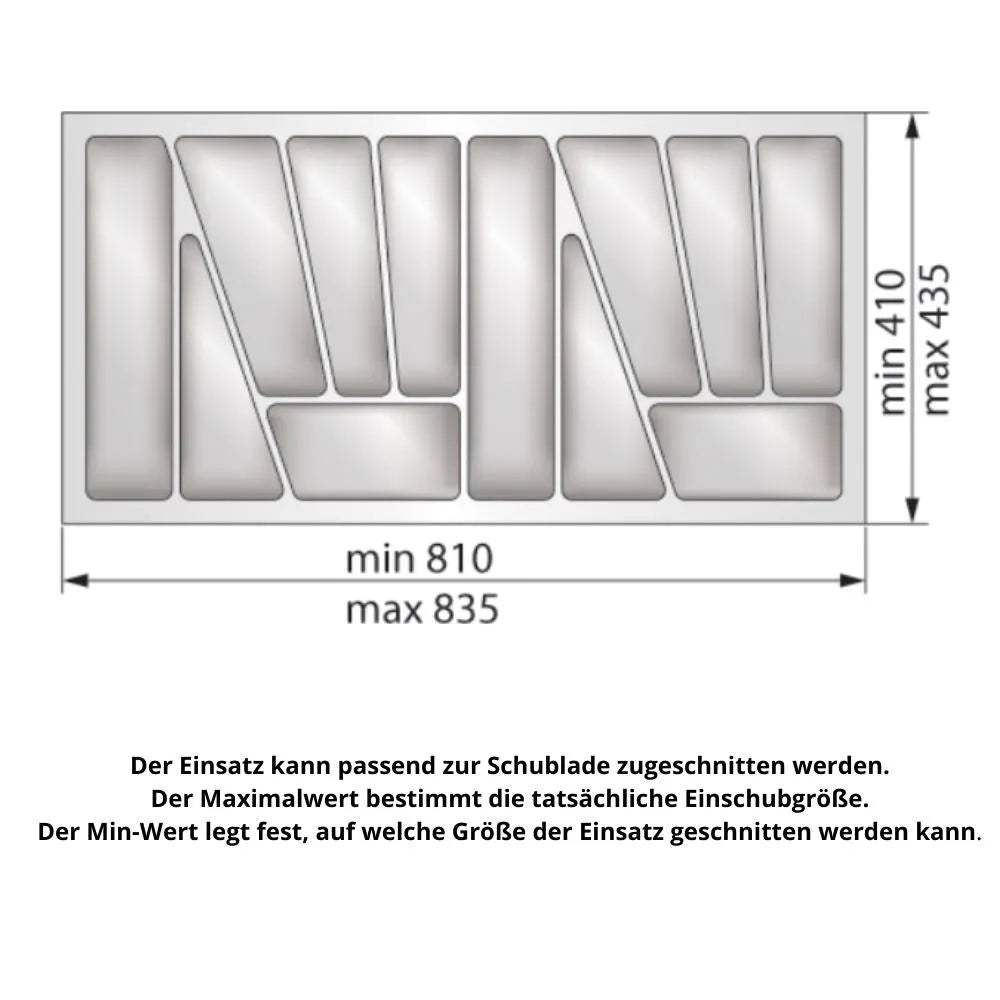 Besteckeinsatz für Schublade, Korpusbreite: 900mm, Tiefe: 430mm - Metallic – Furnica