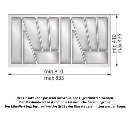 Besteckeinsatz für Schublade, Korpusbreite: 900mm, Tiefe: 430mm - Metallic – Furnica