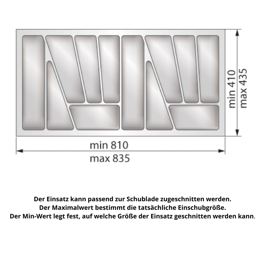 Besteckeinsatz für Schublade, Korpusbreite: 900mm, Tiefe: 430mm - Weiß