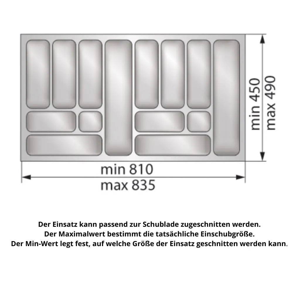 Besteckeinsatz für Schublade, Korpusbreite: 900mm, Tiefe: 490mm - Weiß – Furnica