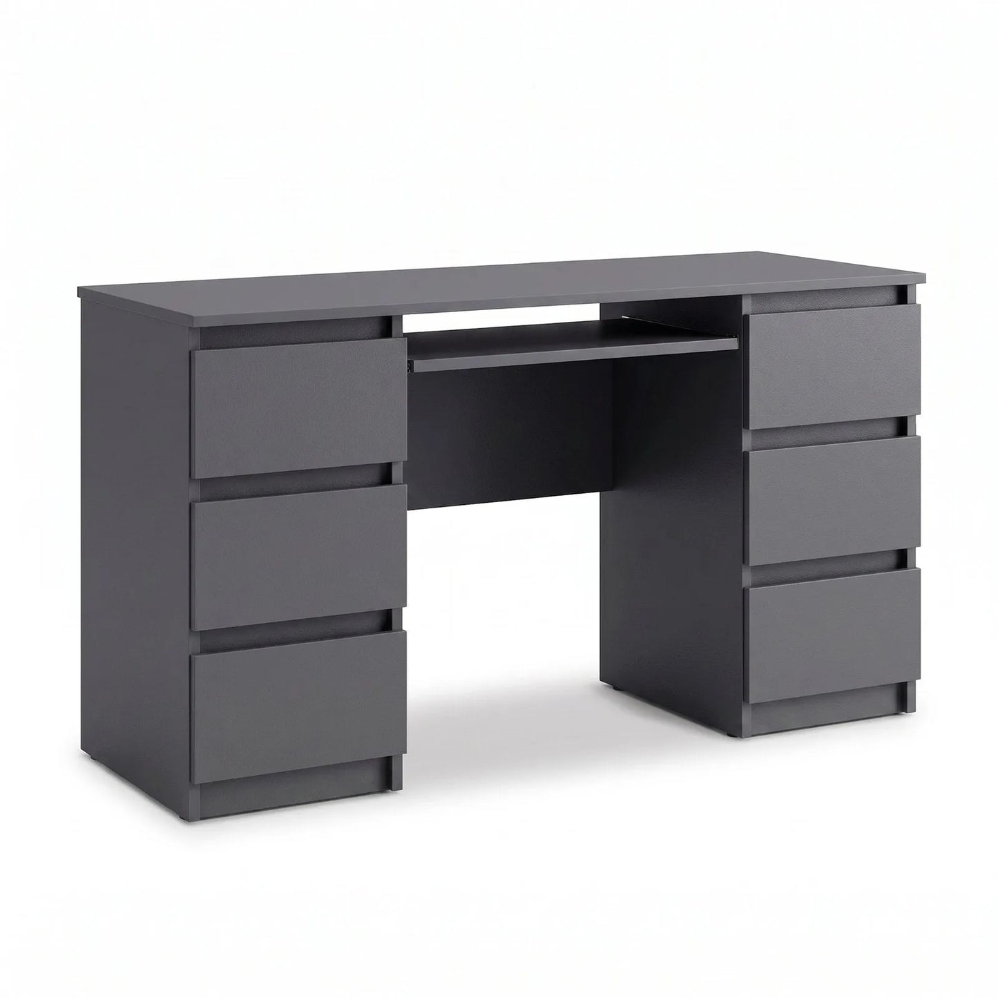 CUBA - Schreibtisch mit 6 Schubladen und Tastaturablage 130cm - Anthrazit Grau – Furnica