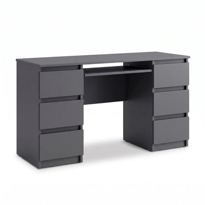 CUBA - Schreibtisch mit 6 Schubladen und Tastaturablage 130cm - Anthrazit Grau – Furnica