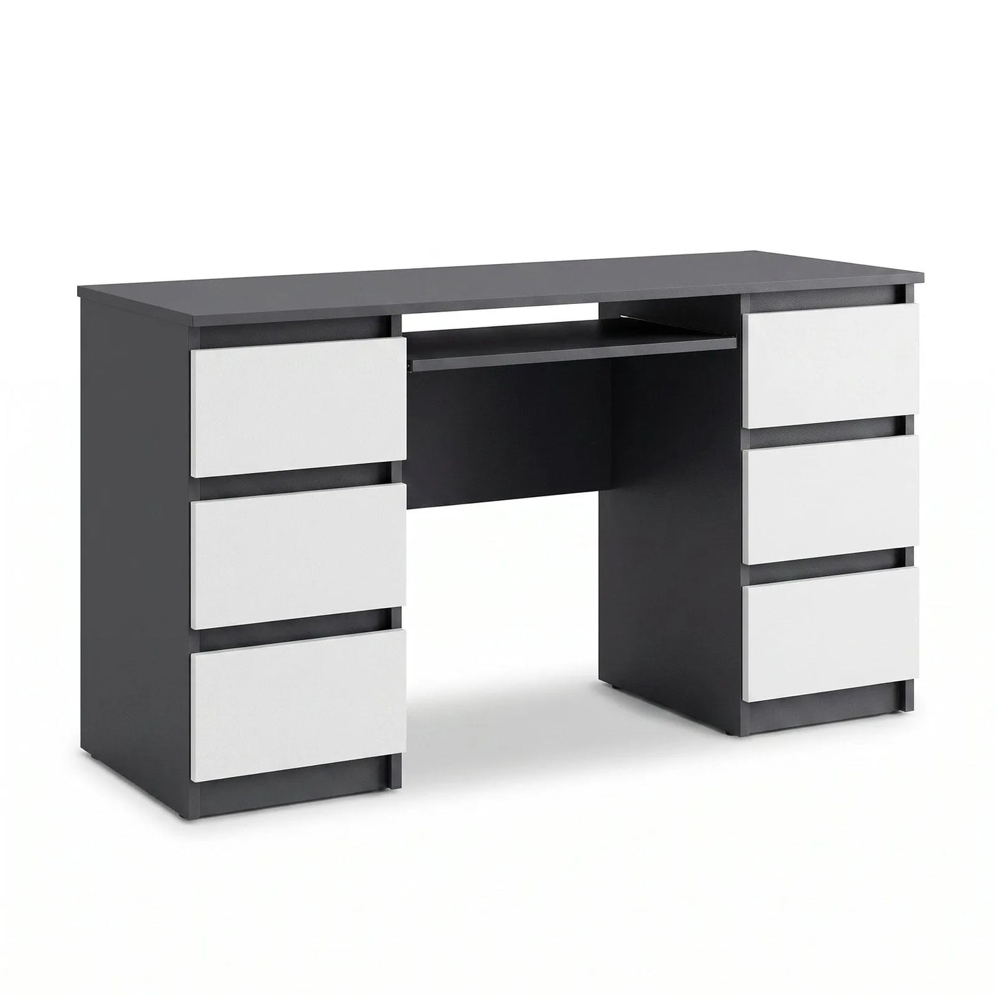 CUBA - Schreibtisch mit 6 Schubladen und Tastaturablage 130cm - Anthrazit Grau / Weiß Matt – Furnica