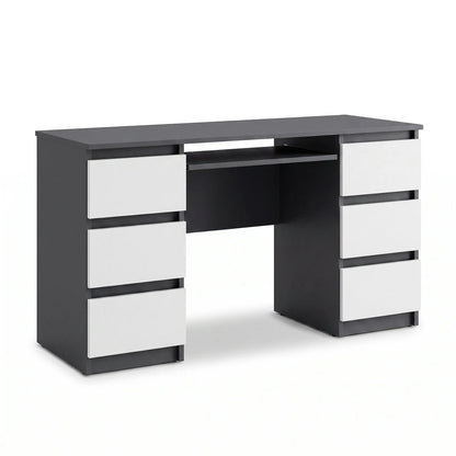 CUBA - Schreibtisch mit 6 Schubladen und Tastaturablage 130cm - Anthrazit Grau / Weiß Matt – Furnica