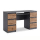 CUBA - Schreibtisch mit 6 Schubladen und Tastaturablage 130cm - Anthrazit Grau / Wotan Eiche – Furnica
