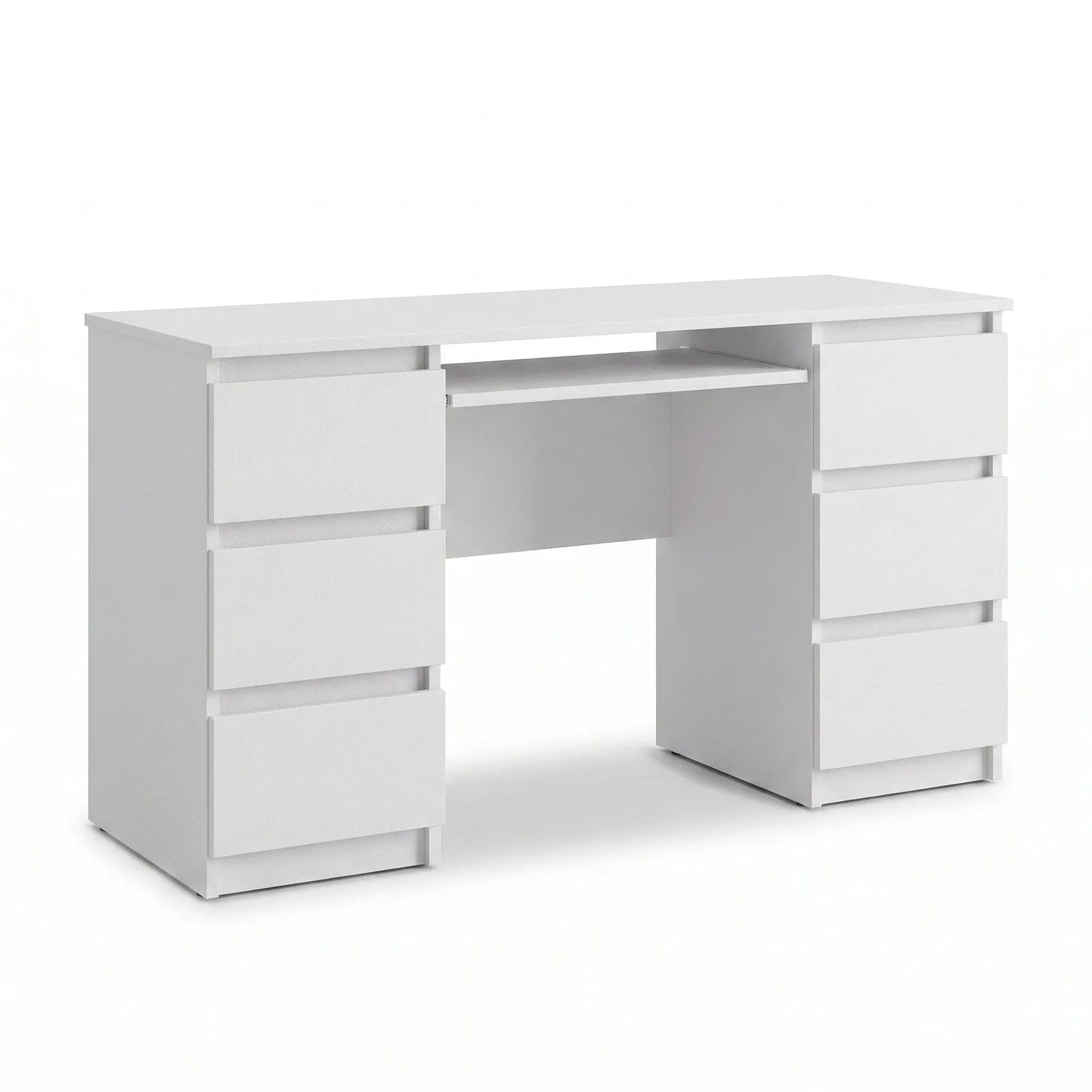 CUBA - Schreibtisch mit 6 Schubladen und Tastaturablage 130cm - Weiß Matt – Furnica