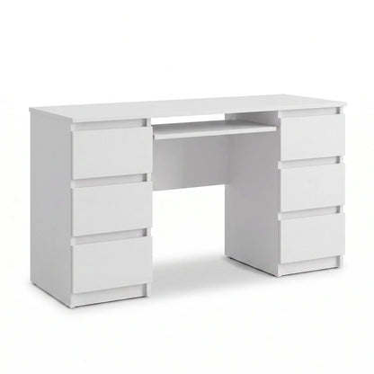 CUBA - Schreibtisch mit 6 Schubladen und Tastaturablage 130cm - Weiß Matt – Furnica