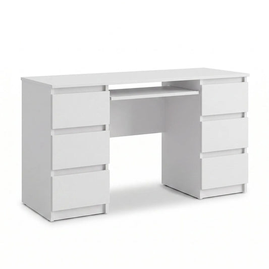 CUBA - Schreibtisch mit 6 Schubladen und Tastaturablage 130cm - Weiß Matt – Furnica