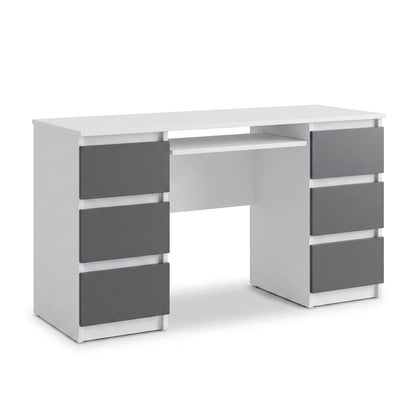CUBA - Schreibtisch mit 6 Schubladen und Tastaturablage 130cm - Weiß Matt / Anthrazit Grau – Furnica