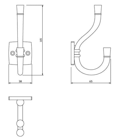 Doppelter Hut- und Mantelhaken - 115 mm - Chrom – Furnica