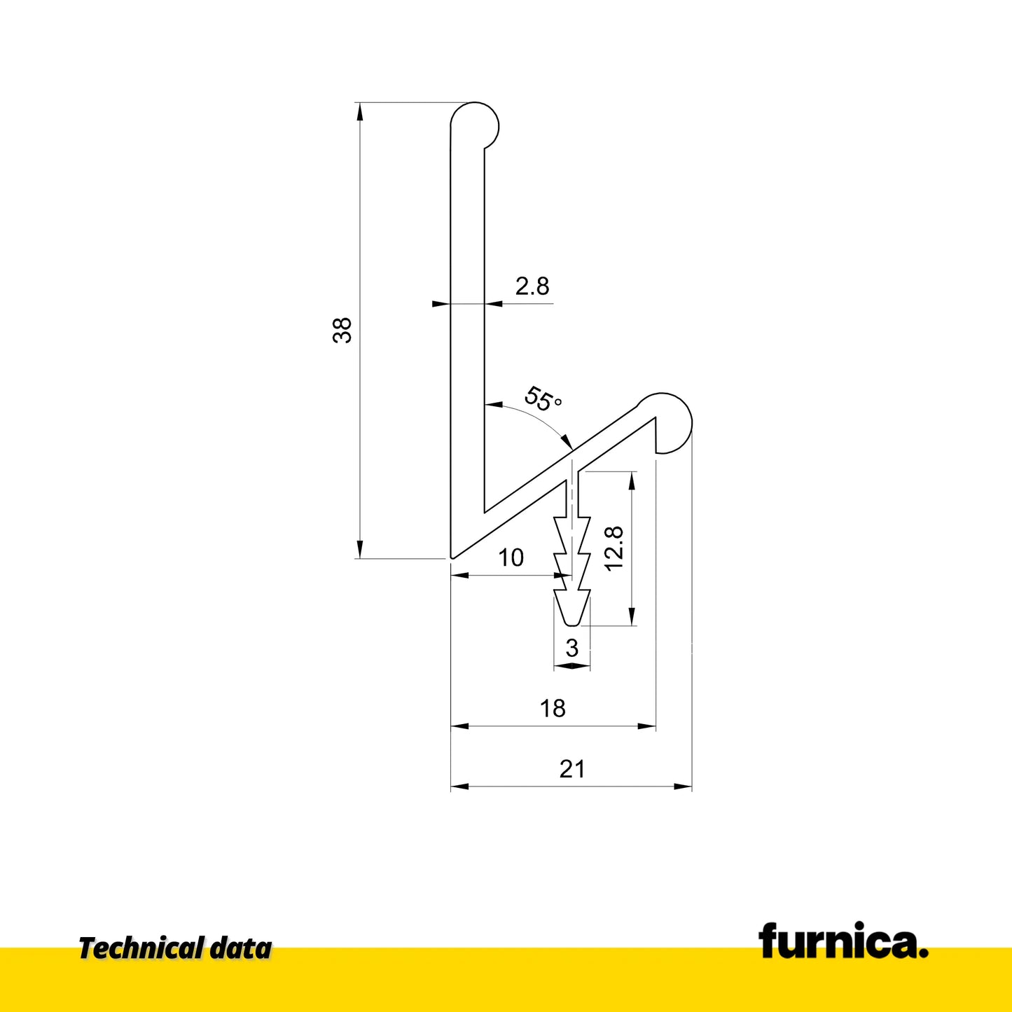 Einbauprofil III T18 / 350cm - Aluminium Anode – Furnica