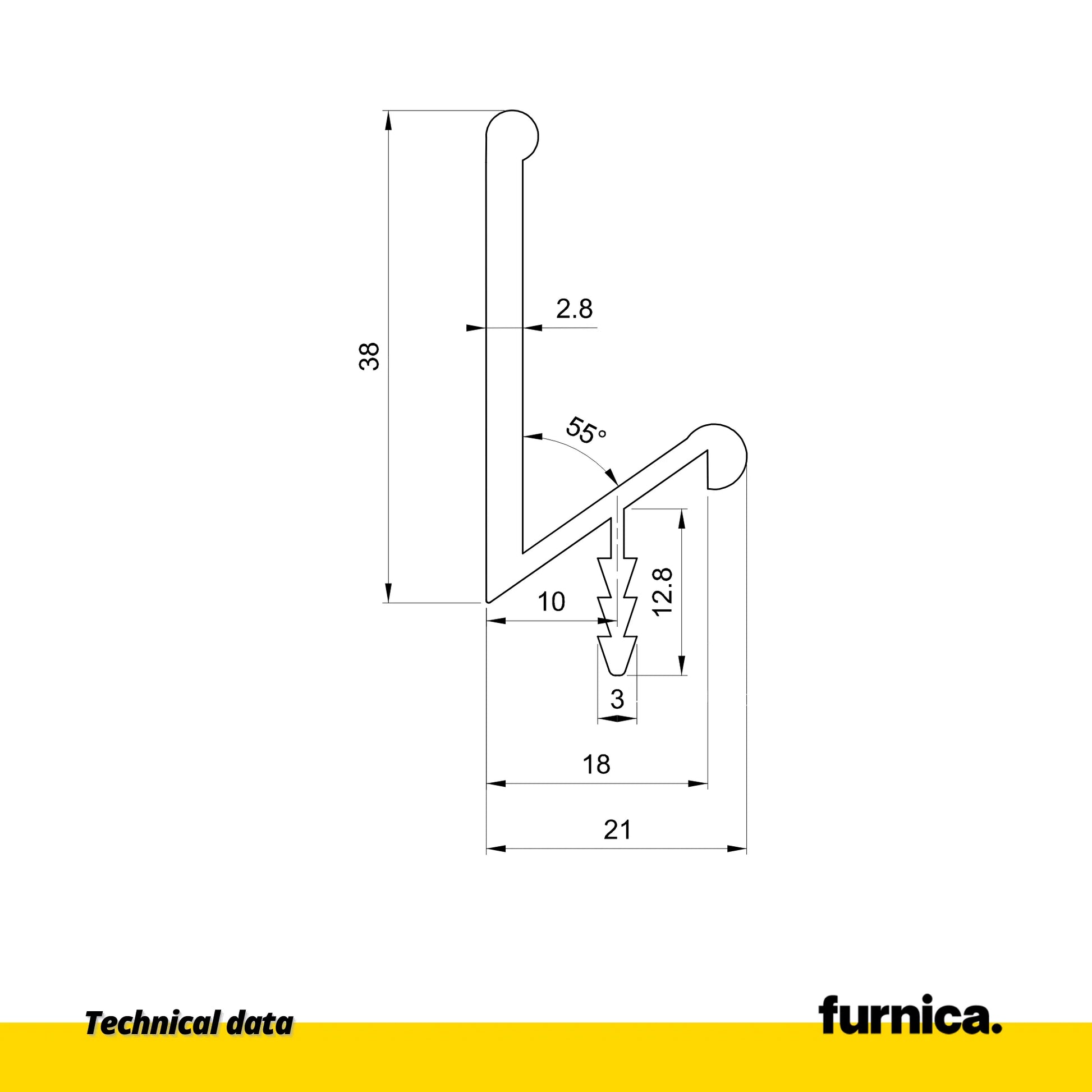 Einbauprofil III T18 / 350cm - Aluminium Anode – Furnica