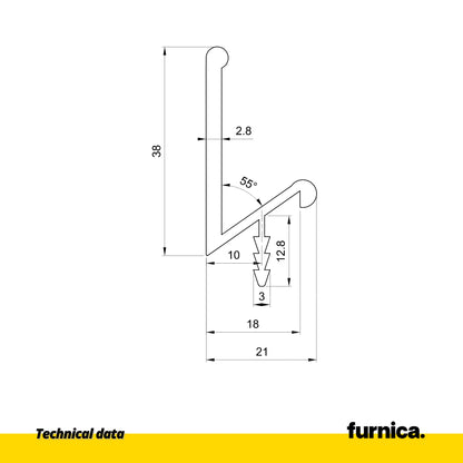 Einbauprofil III T18 / 350cm - Aluminium Anode – Furnica