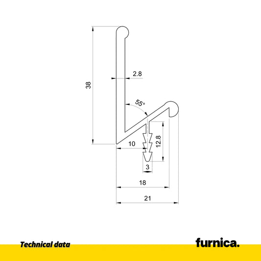 Einbauprofil III T18 / 350cm - Aluminium Anode – Furnica