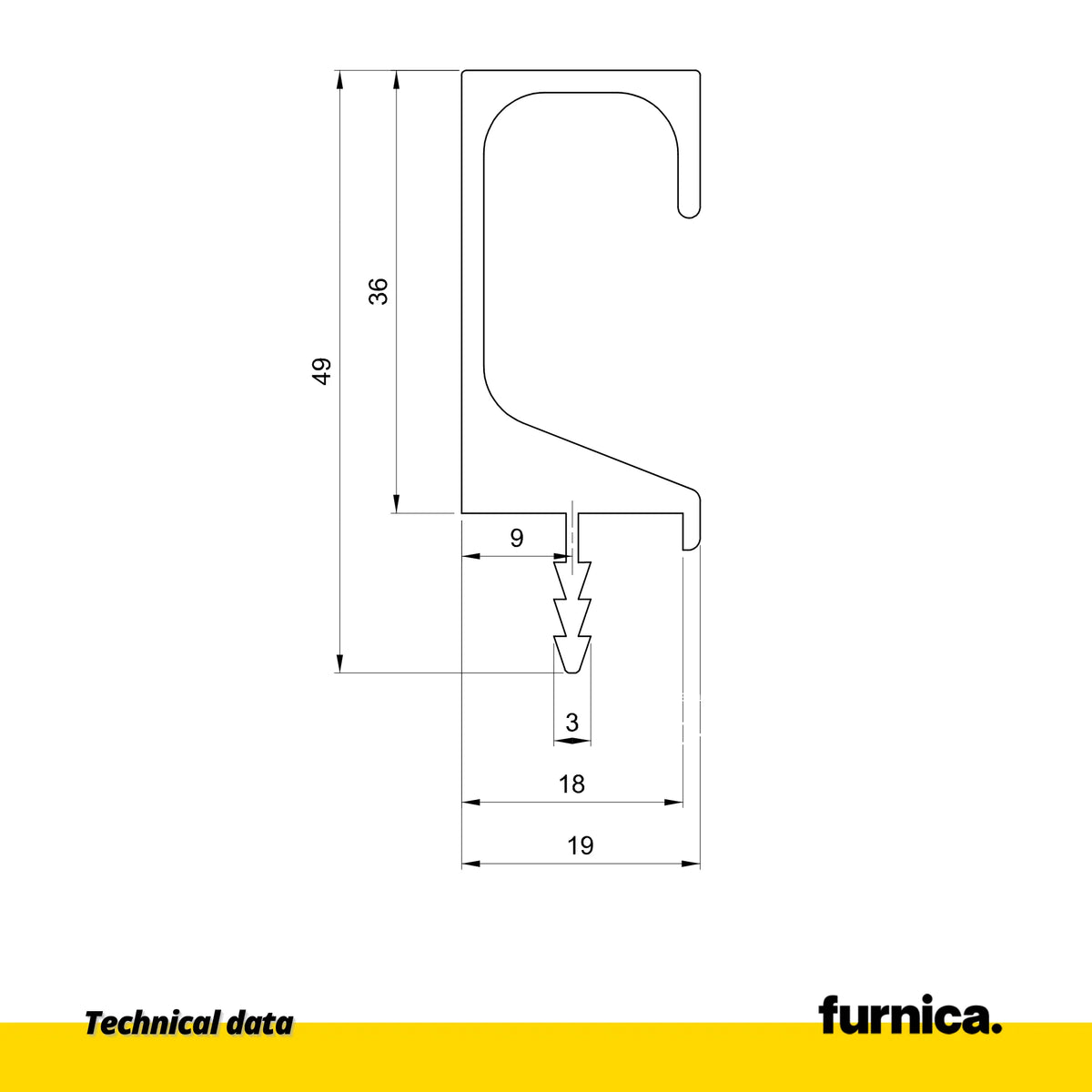 Einbauprofil T18 / 350 cm - Aluminium Anode – Furnica