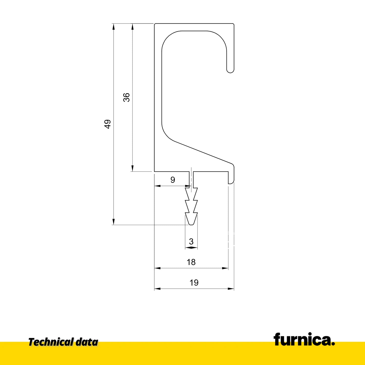 Einbauprofil T18 / 350 cm - Chrom Anode – Furnica