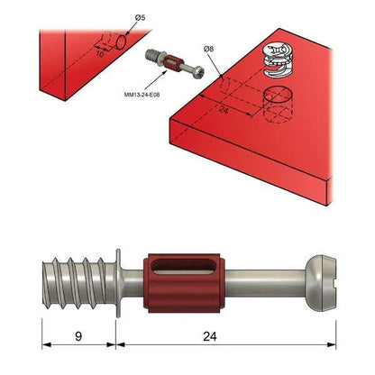 Einschraubdübel mit Eurogewinde - 24mm - 1 Stk. – Furnica