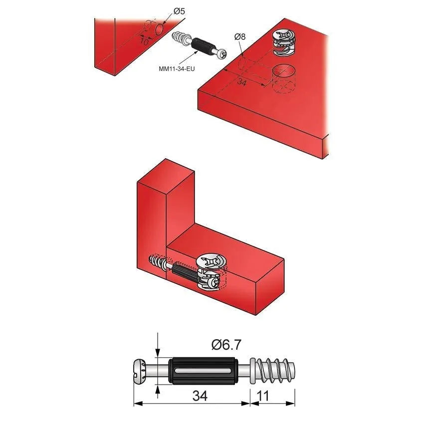 Einschraubdübel mit Eurogewinde L34mm (1 Stk.) – Furnica