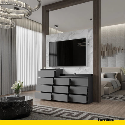 GABRIEL - Kommode / Sideboard mit 10 Schubladen (6+4) - Anthrazit Grau H92/70cm B160cm T33cm – Furnica