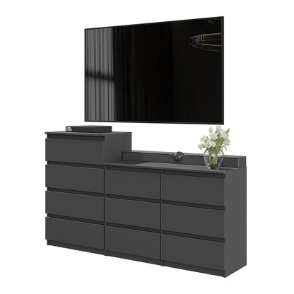GABRIEL - Kommode / Sideboard mit 10 Schubladen (6+4) - Anthrazit Grau H92/70cm B160cm T33cm – Furnica