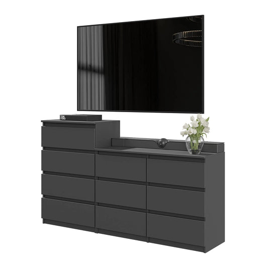 GABRIEL - Kommode / Sideboard mit 10 Schubladen (6+4) - Anthrazit Grau H92/70cm B160cm T33cm – Furnica