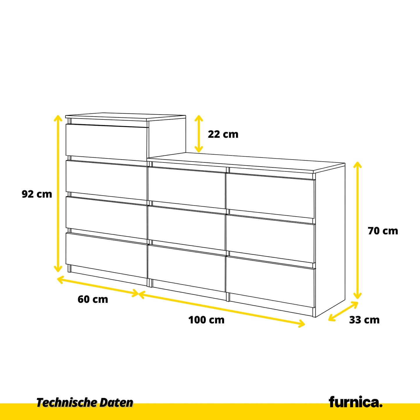 GABRIEL - Kommode / Sideboard mit 10 Schubladen (6+4) - Anthrazit / Schwarz Gloss H92/70cm B160cm T33cm – Furnica