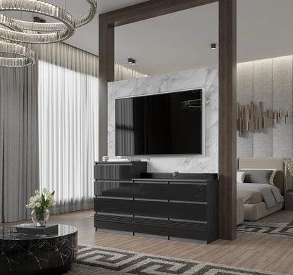 GABRIEL - Kommode / Sideboard mit 10 Schubladen (6+4) - Anthrazit / Schwarz Gloss H92/70cm B160cm T33cm – Furnica