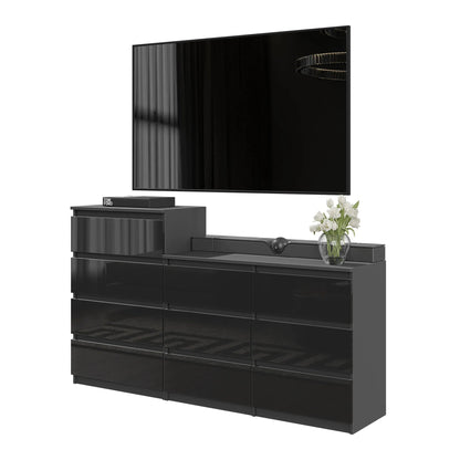 GABRIEL - Kommode / Sideboard mit 10 Schubladen (6+4) - Anthrazit / Schwarz Gloss H92/70cm B160cm T33cm – Furnica