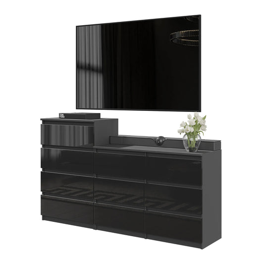 GABRIEL - Kommode / Sideboard mit 10 Schubladen (6+4) - Anthrazit / Schwarz Gloss H92/70cm B160cm T33cm – Furnica