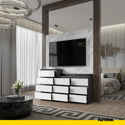GABRIEL - Kommode / Sideboard mit 10 Schubladen (6+4) - Anthrazit / Weiß Gloss H92/70cm B160cm T33cm – Furnica