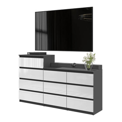 GABRIEL - Kommode / Sideboard mit 10 Schubladen (6+4) - Anthrazit / Weiß Gloss H92/70cm B160cm T33cm – Furnica