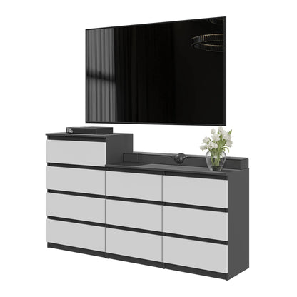GABRIEL - Kommode / Sideboard mit 10 Schubladen (6+4) - Anthrazit / Weiß Matt H92/70cm B160cm T33cm – Furnica