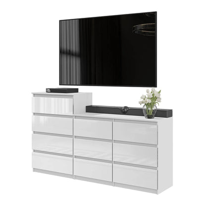 GABRIEL - Kommode / Sideboard mit 10 Schubladen (6+4) - Weiß Gloss H92/70cm B160cm T33cm – Furnica