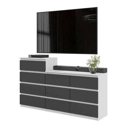 GABRIEL - Kommode / Sideboard mit 10 Schubladen (6+4) - Weiß Matt / Anthrazit H92/70cm B160cm T33cm – Furnica