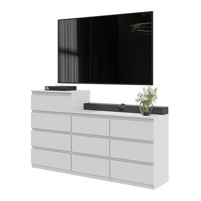 GABRIEL - Kommode / Sideboard mit 10 Schubladen (6+4) - Weiß Matt H92/70cm B160cm T33cm – Furnica